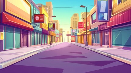 Obraz premium A Colorful City Street with Shops and Buildings