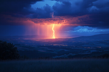 Obraz premium A Dark Stormy Sky with a Flash of Lightning Illuminating the Clouds, Creating a Dramatic and Intense Moment