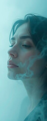 portrait of a Woman Mistery | Social Media Vertical |  Fog | Commercial | Cloud | Sky Background | Background for a Inspirational project | person in Smoke