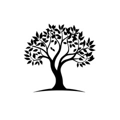 Fototapeta premium Black Tree Silhouette on White Background: Nature, Plant, Branch, Vector Illustration