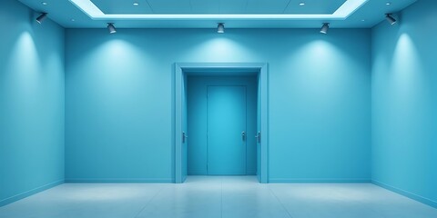 Fototapeta premium Blue Room Interior With Doorway And Lighting