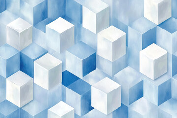 Obraz premium Blue and white abstract painting of cubes.