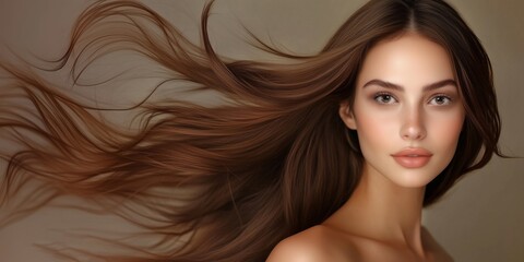 portrait of a brunette with straight hair flowing to the side