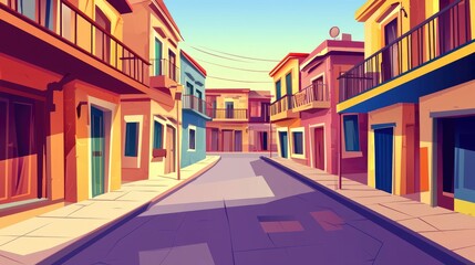 Fototapeta premium Colorful Row Houses with Balconies on a Narrow Street