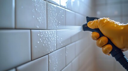 Cleaning Bathroom Tiles with Spray Nozzle for Hygiene and Maintenance