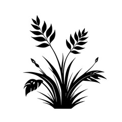 Elegant Black and White Plant Silhouette: Botanical Vector Illustration, Minimalist Nature Design