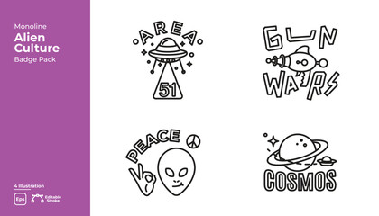 Alien badge logo design in line art style