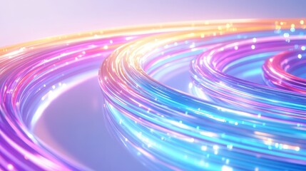 Abstract Background Glowing Circular Neon Light Tubes Pastel Colors Technology Concept
