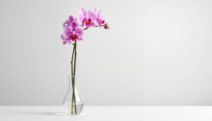 Orchid flowers in clear vase on minimalist background, Orchid display