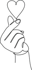 Korean Love Sign Hand Gesture | Minimalist One Line Drawing | Heart Finger Sign Illustration | Romantic Digital Art Elegant one-line drawing of a hand making the Korean "love sign" with a heart. 