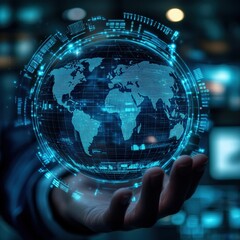 Futuristic global business risk monitoring digital sphere infographic high-tech environment close-up view innovative solutions