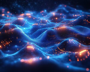 Immersive data visualization waves futuristic environment digital art high-tech landscape dynamic perspective