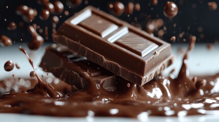 Dark chocolate bar splash, dessert, studio