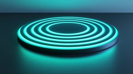 Fototapeta premium Abstract Circular Platform with Neon Teal Glowing Lines Modern Minimalist Stage Design Product