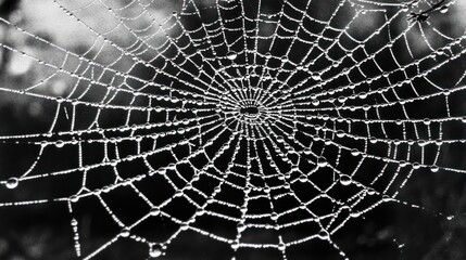 Dewdrops on Spiderweb: A Black and White Masterpiece