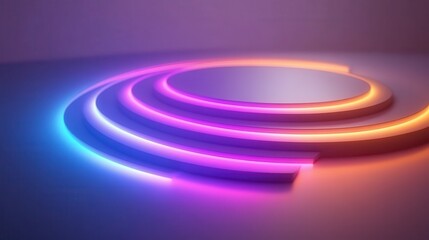 Abstract Neon Circular Stage Glowing Purple Pink Orange Lights 3D Render