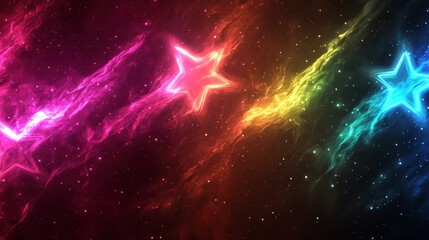 Fototapeta premium Vibrant Neon Stars Trail Across Cosmic Nebula Fantasy Space Background