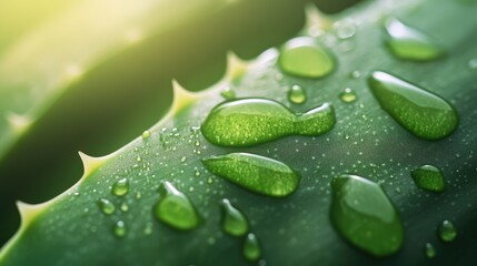 Macro Photography of Dew Drops on Aloe Vera Leaf