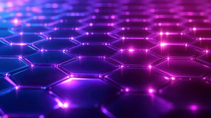 Fototapeta premium Abstract Hexagon Pattern Glowing Purple and Blue Neon Technology Background