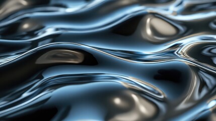 Abstract metallic waves in silver and dark blue, forming a futuristic and sophisticated pattern.