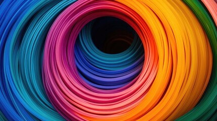 Fototapeta premium Abstract neon rings stacked in multiple colors, creating a hypnotic tunnel effect with infinite depth.