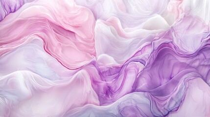 Fototapeta premium Abstract waves of pastel pink and lavender gently flowing, creating a soothing and harmonious visual on a clean white background.