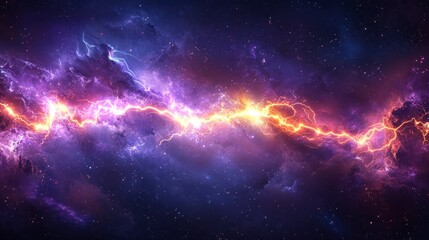 Obraz premium Cosmic Energy Vibrant Nebula with Electric Lightning Bolts Across Starry Night Sky