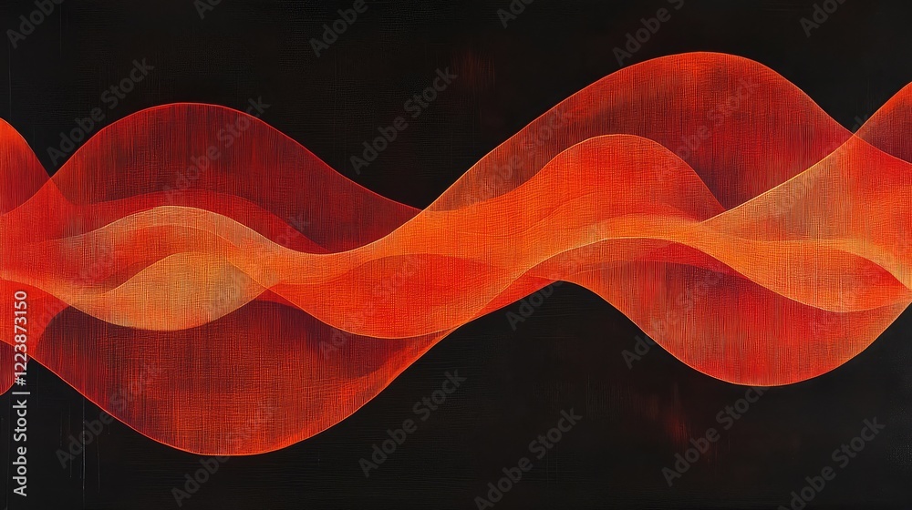 Poster a bold pattern of orange and red waves flowing dynamically, evoking energy and movement in an abstra