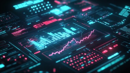 Obraz premium Futuristic Data Visualization: Neon Charts and Graphs