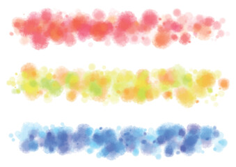 水彩風の赤黄青のカラフルなドットのライン