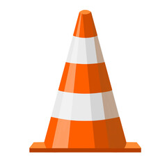 Traffic cone icon isolated on white background. Orange cone vector illustration in cartoon simple style. Safety barrier blocking pathway. Symbolizing road safety, construction, traffic warning sign. 