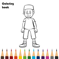 cartoon boy coloring book pencils design