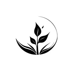 Obraz premium Elegant Plant Illustration: Black and White Botanical Design, Minimalist Floral Logo, Nature Symbol