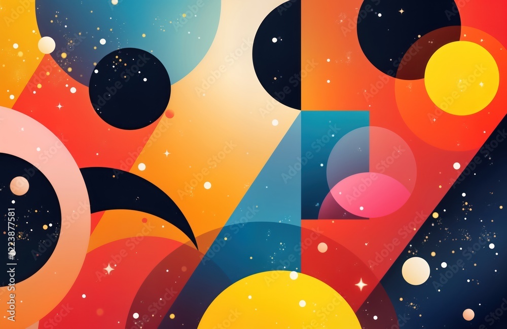 Poster colorful abstract art design. geometric shapes blend vibrant colours. dynamic composition. modern st