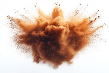 Explosive eruption of brown powder abstract art photography top view dramatic concept dynamic visualization