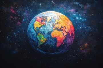 Fototapeta premium A vibrant and colorful depiction of the earth space digital art cosmic environment aerial view global diversity
