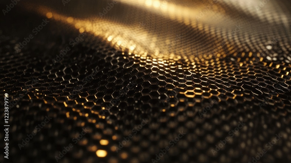 Wall mural d hexagonal mesh with illuminated edges, appearing as a futuristic digital surface
