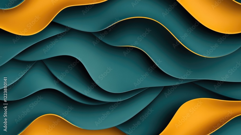 Poster glowing teal and yellow waves with sharp edges, creating a striking visual with a high-tech feel.