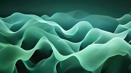 Obraz premium Layers of green and aqua waves flowing softly, forming a calming abstract pattern reminiscent of nature.