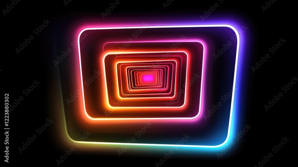 Poster neon rectangles in gradient hues, layered dynamically to create a modern and colorful abstract compo