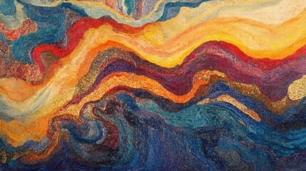 Vibrant multicolored waves with a shimmering gradient, creating a lively and energetic abstract visual.