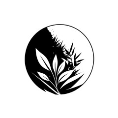 Obraz premium Yin and Yang Botanical: Monochrome Plant Leaves in Circle, Minimalist Nature Design