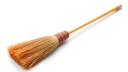Straw Broom Isolated on White Background