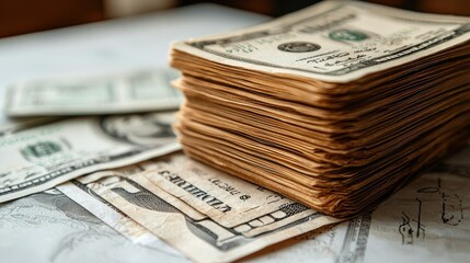 Naklejka premium A Large Stack Of Old United States Dollar Bills