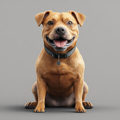 Obraz premium Dog with collar sitting on gray background.