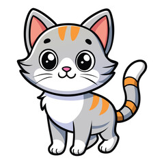 Obraz premium Cute cartoon kitten, big round eyes, orange and gray stripes.