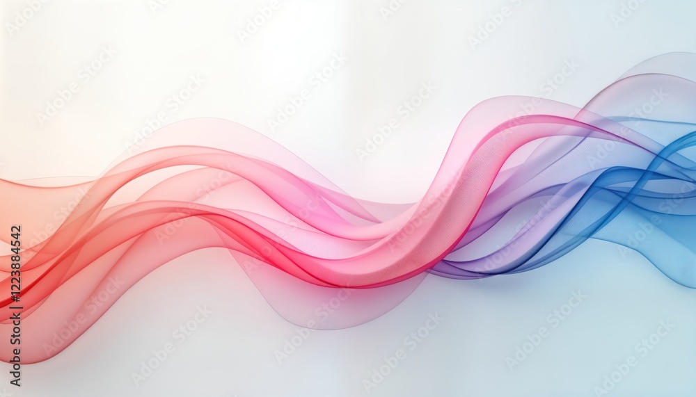 Poster abstract pastel waves flow smoothly across white background. vibrant pink, blue colors blend seamles
