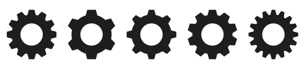 Gear icon set, black gear wheel icons collection. Cogwheel vector icon