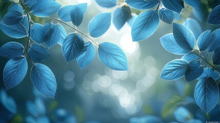 Serene Blue Leaves Branching Sunlight Nature