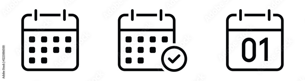 Poster date calendar icon set. appointment schedule vector icon symbol - time management sign with time and